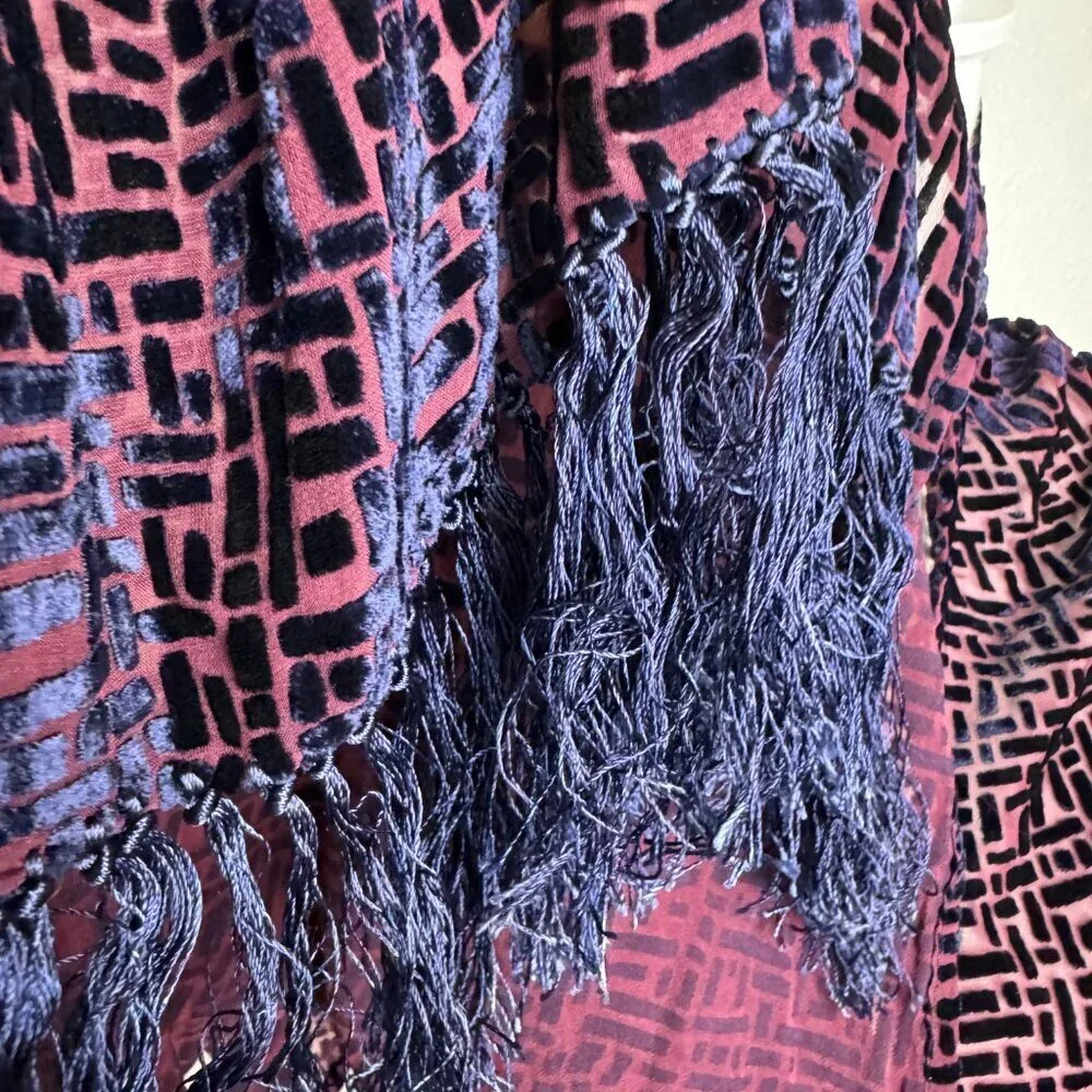 Vintage Piano Scarf Shawl  Silk and Velvet Fringe